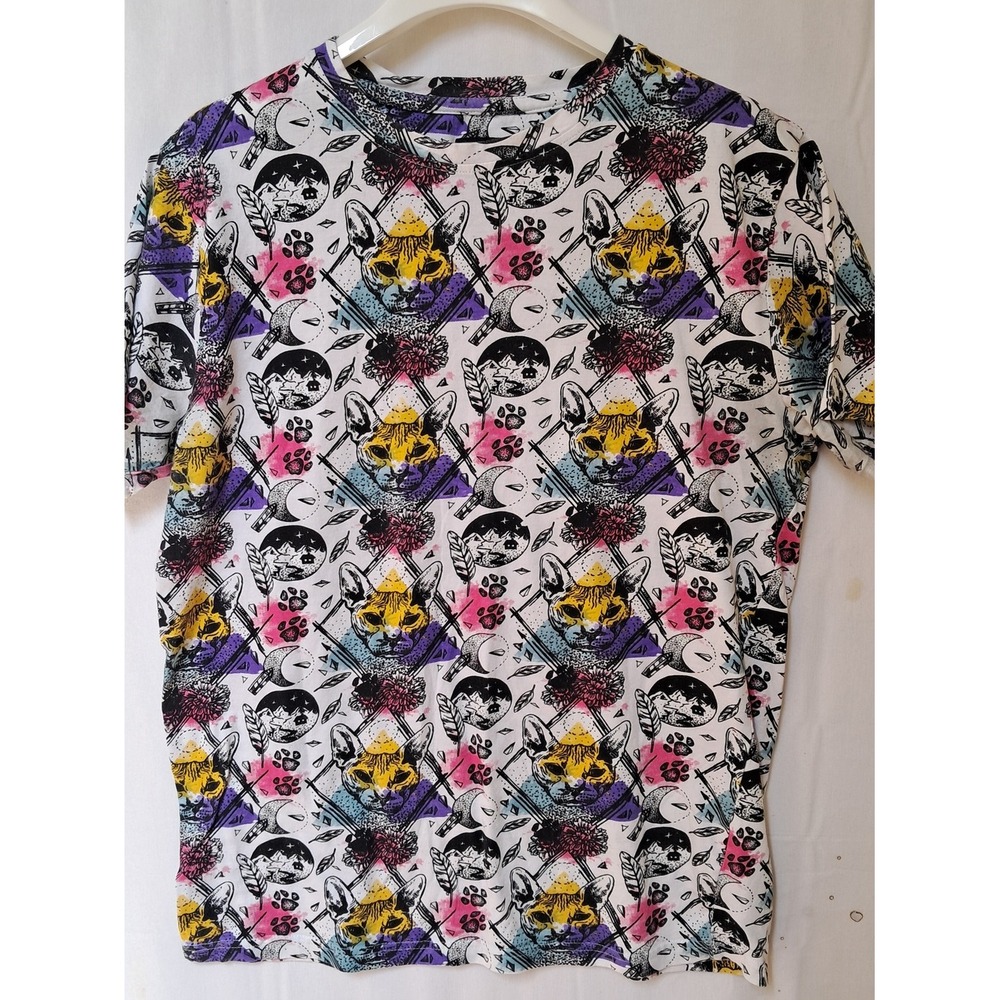 Super Massive Mens All Over Print Cat Graphic T-Shirt White Medium Geometric Tee